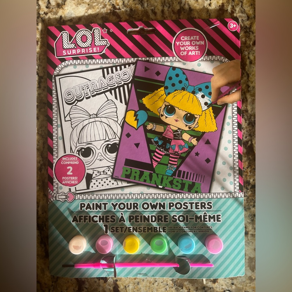 LOL Surprise Paint Your Own Posters Includes 2 Posters 6 Paints 1 Brush NWOT.